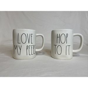 Set of 2 Rae Dunn Easter "LOVE MY PEEPS" & "HOP TO IT" Mugs